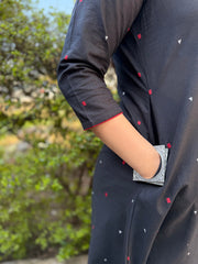 Black A-line South Cotton Kurta Pocket by Sanskritam