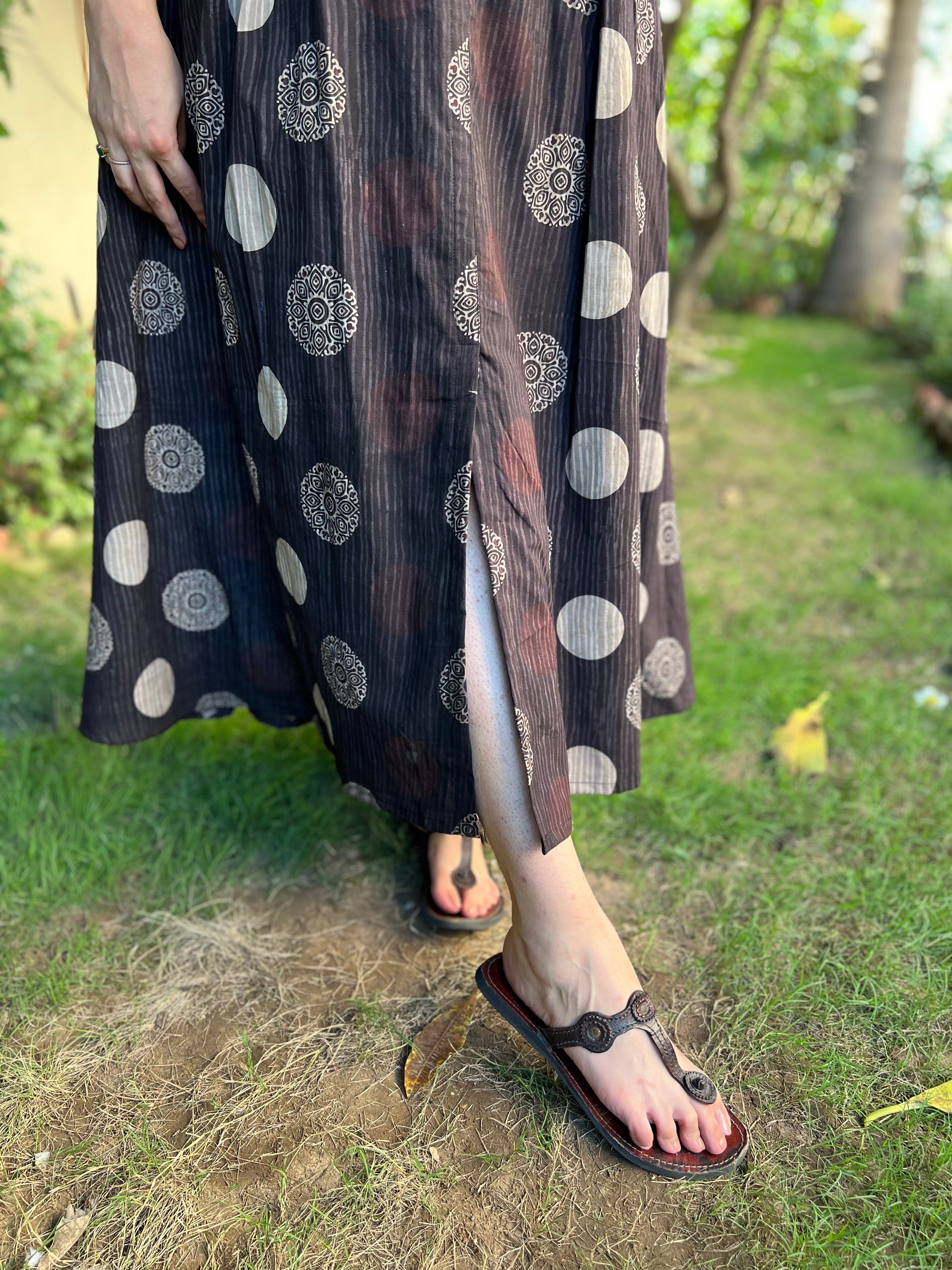 Handblock printed side gather dress - MYSANSKRITAM