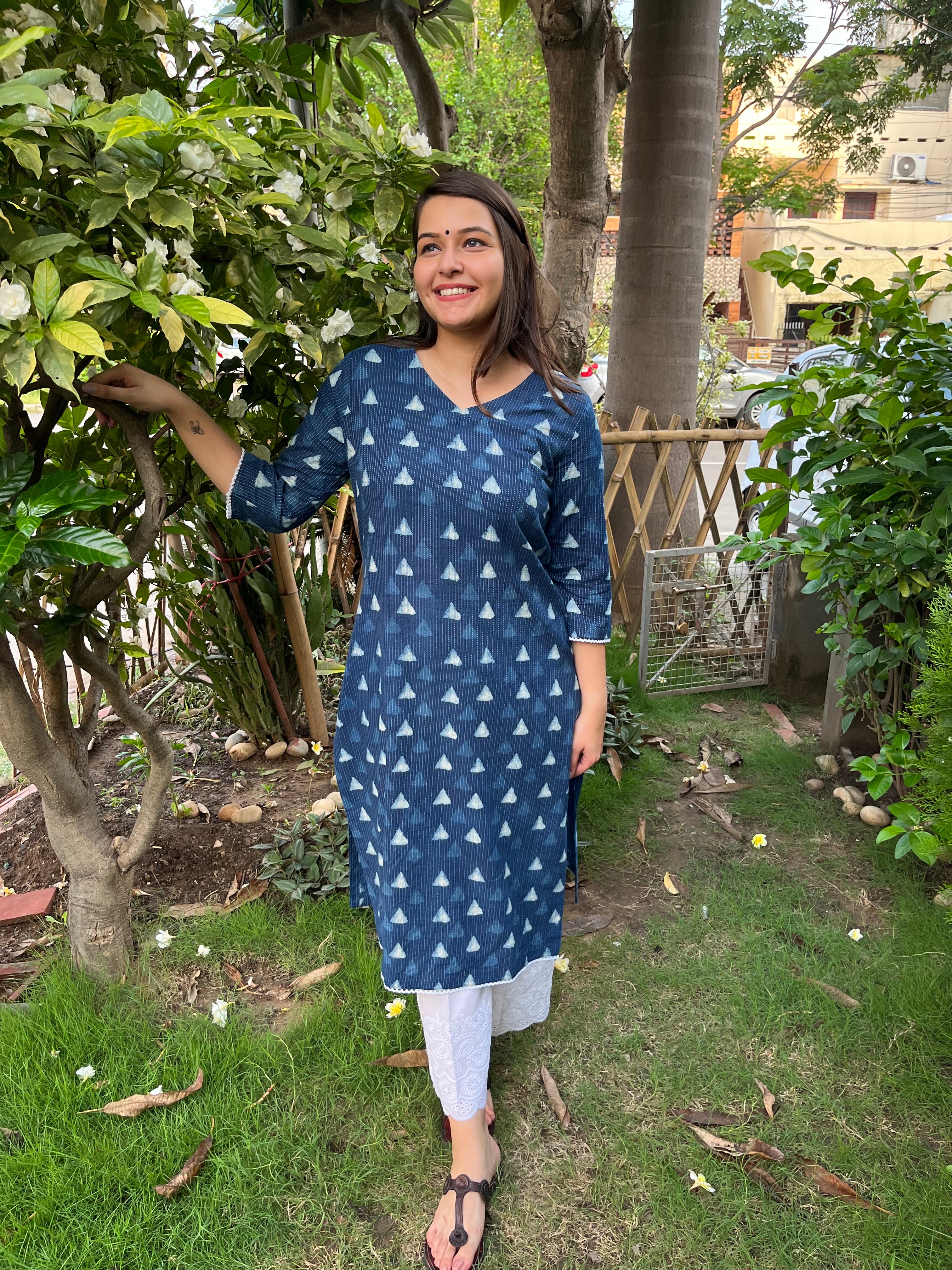 Indigo geometric Kantha kurta - MYSANSKRITAM