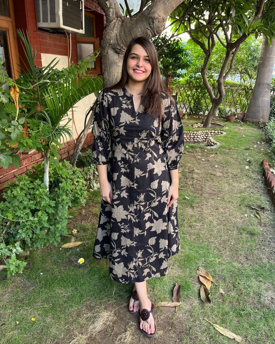 Black Floral Aline dress