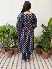 Dark blue floral Suit Set