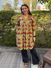 Reindeer Green Bagru Top by MySanskritam