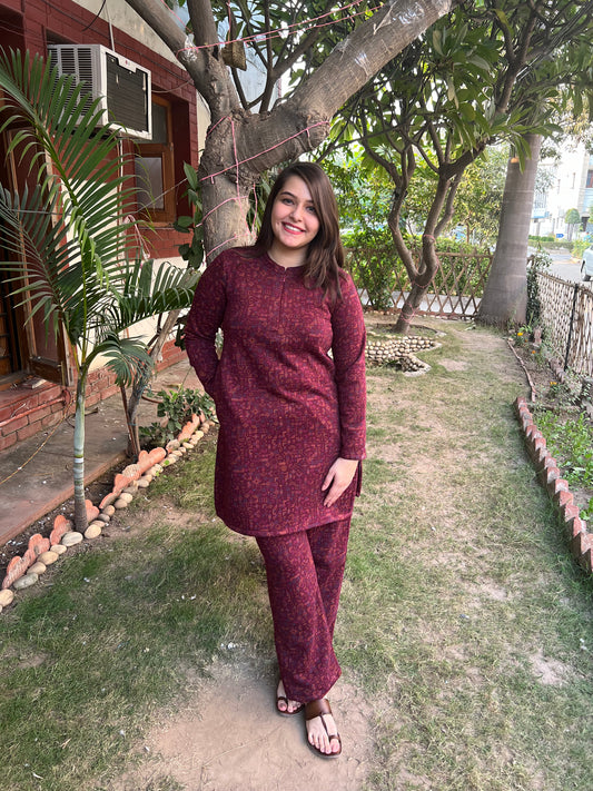 Maroon Fleece winter nightsuit - MYSANSKRITAM