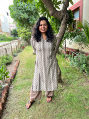 Brown white small buti kurta - MYSANSKRITAM