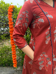 Maroon Buta A-line Kurta With Pocket by MySanskritam