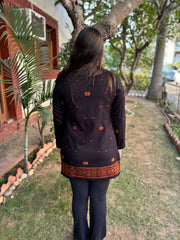Black embroidered woollen short kurti