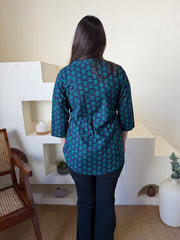 Indigo Green Buta Shirt from the back by MySanskritam