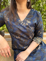 Dark blue overall floral kurta