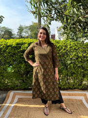 Mehendi green sanganeri yoke kurta