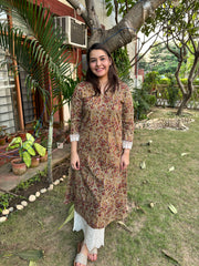 Mustard kalamkari Aline Kurta
