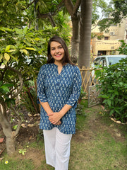 Indigo Ban neck Ambi kurti - MYSANSKRITAM