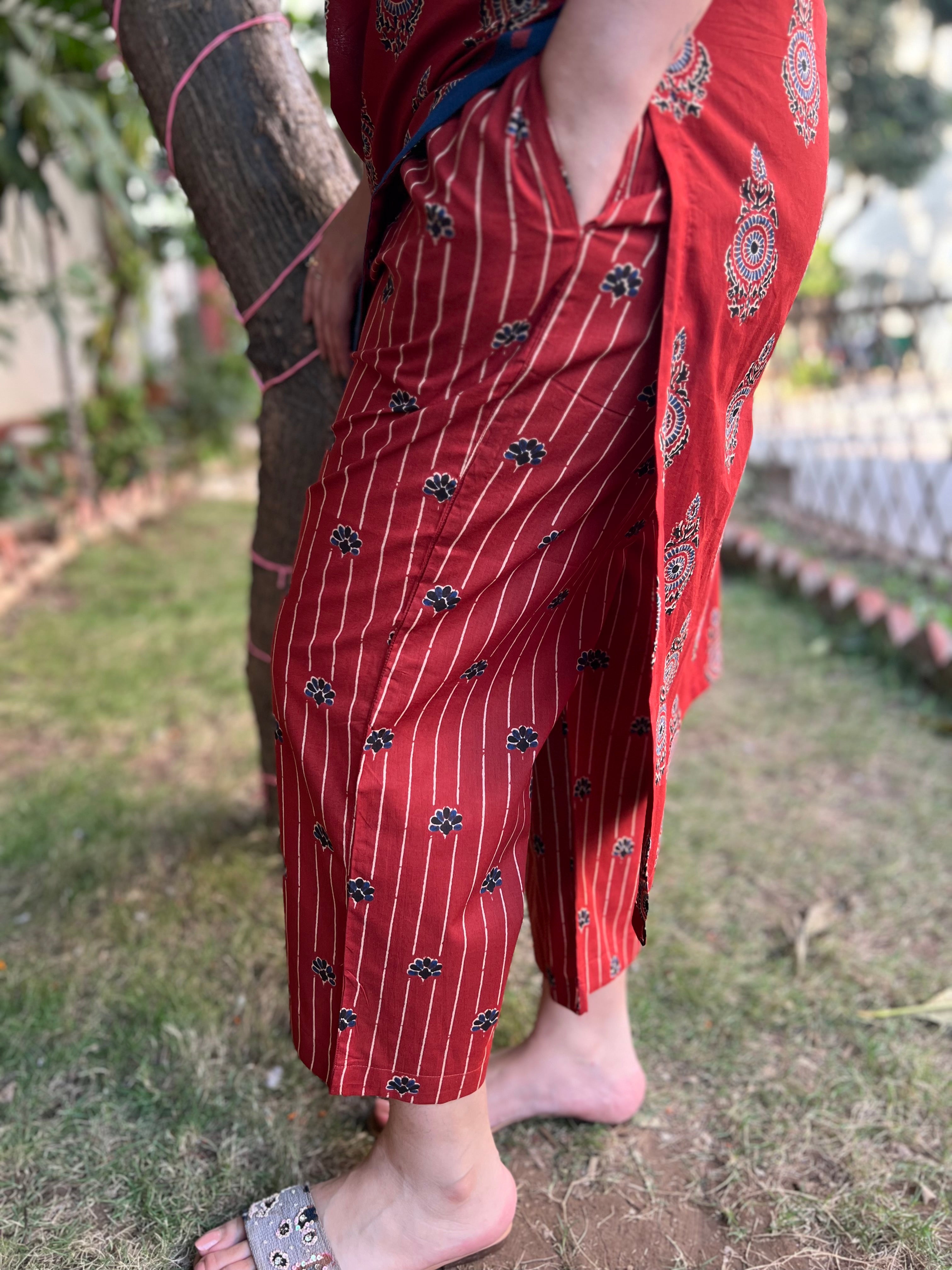 Maroon Sanganeri print coord set - MYSANSKRITAM