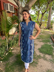 Indigo zig zag Without sleeve Kurta - MYSANSKRITAM