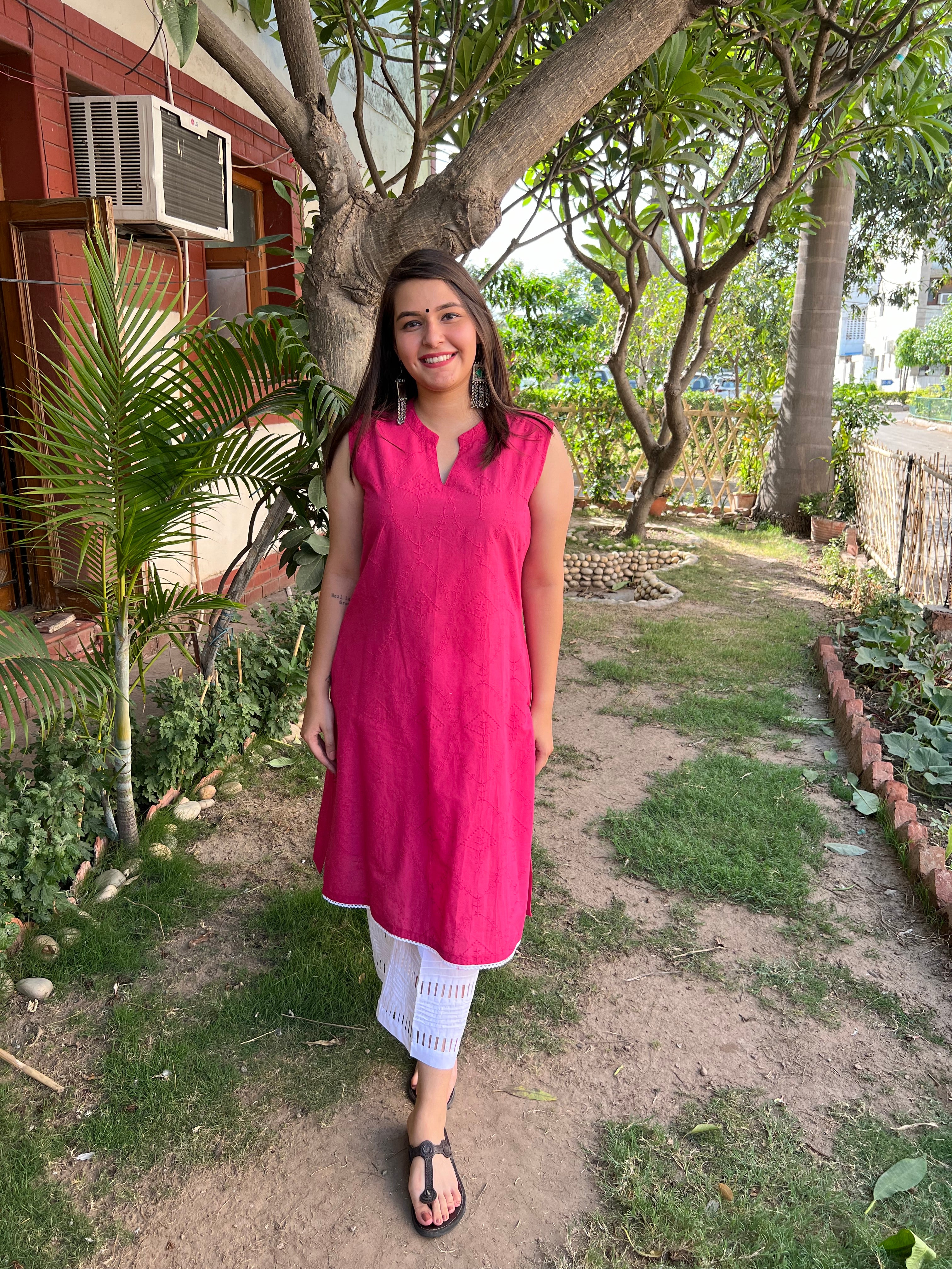 Magenta self embroidered Kurta - MYSANSKRITAM