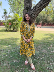 Mustard green leaf jaal Aline coord set