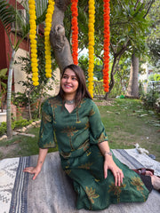 Bottle green lotus modal silk kurta