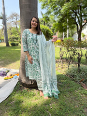 Sea Green floral handblock full suit set