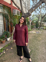 Burgundy self design woollen short kurti