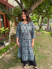 Pastel blue floral yoke kurta