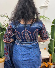 Indigo Ajrakh Modal silk Blouse - MYSANSKRITAM