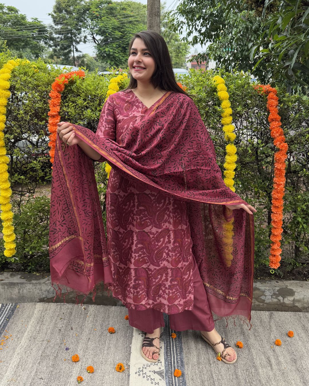 Pink Ambi Chanderi full suit set