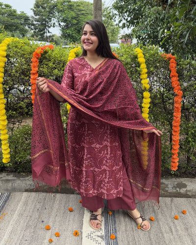 Pink Ambi Chanderi full suit set