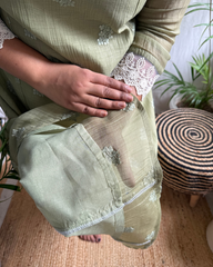 Pastel Green Buti Mulmul Chanderi Kurta Dupatta Set