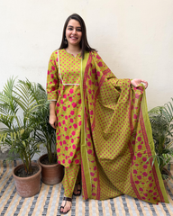 Parrot Green floral yoke Suit Set