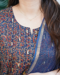 Blue Sanganeri Pintucks suit set