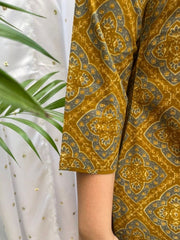 Mustard Geometric Yoke Kurta