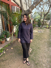 Blue self design woollen short kurti