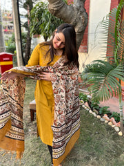 Mustard embroidered kurta with Chanderi Duppata