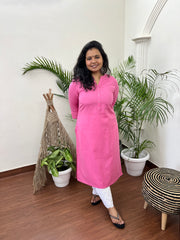 Bright pink basic kurta - MYSANSKRITAM