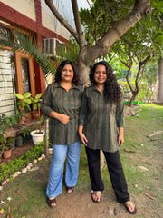 Bottle green geomteric collar short kurti