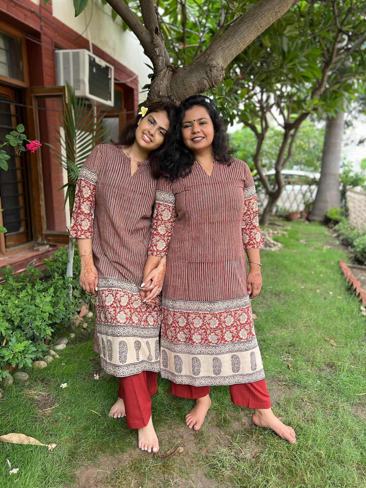 Maroon lines bagru Designer kurti - MYSANSKRITAM
