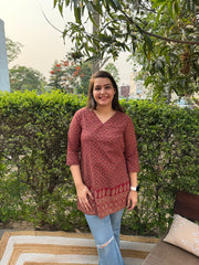 Maroon ajrakh short kurti