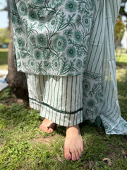 Sea Green floral handblock full suit set
