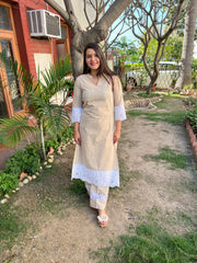 Beige Chikan Lace Kurta - MYSANSKRITAM