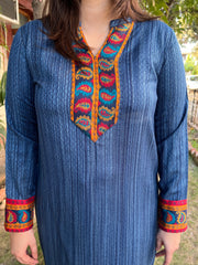 Indigo textured Woollen kurta