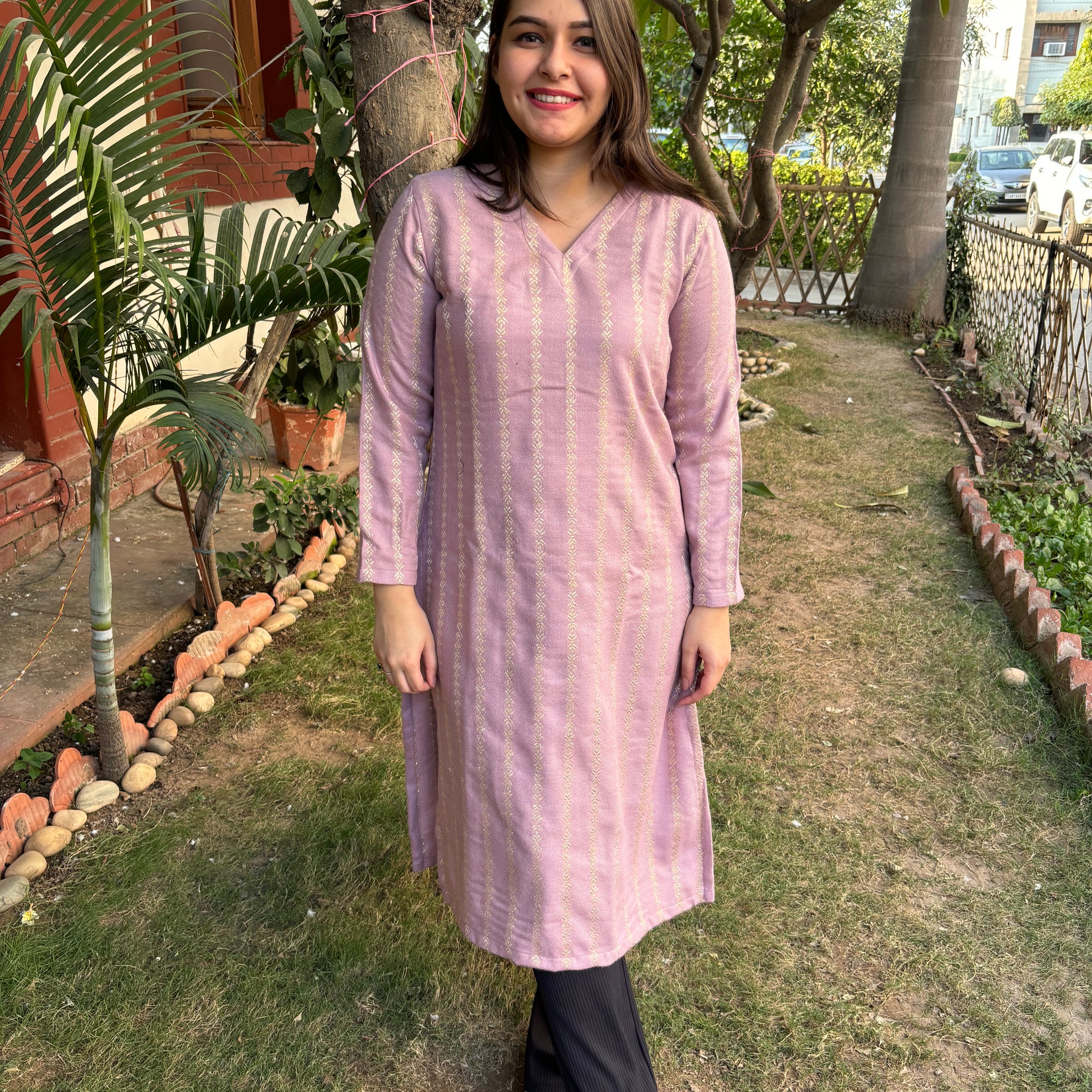 Onion pink Gold basic Woollen kurta