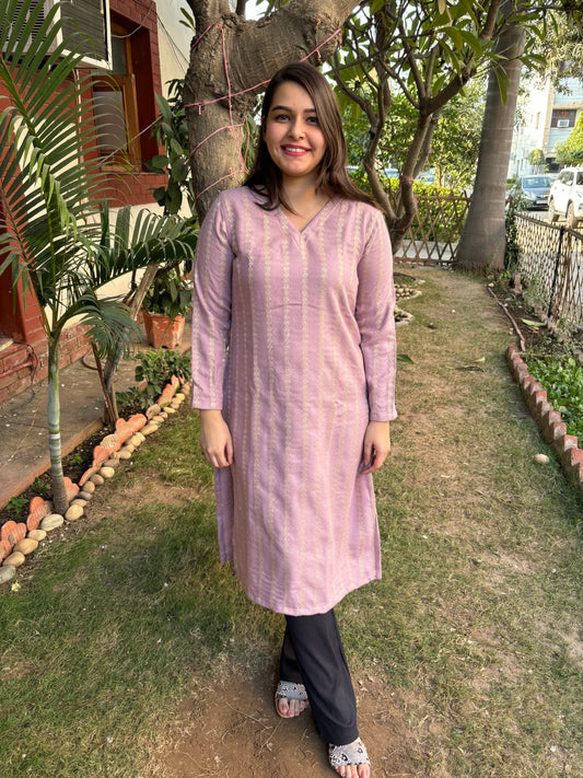 Onion pink Gold basic Woollen kurta