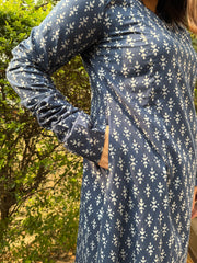 Indigo buti Aline chudi sleeve kurta