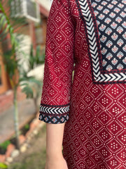 Maroon Bindi Yoke kurta