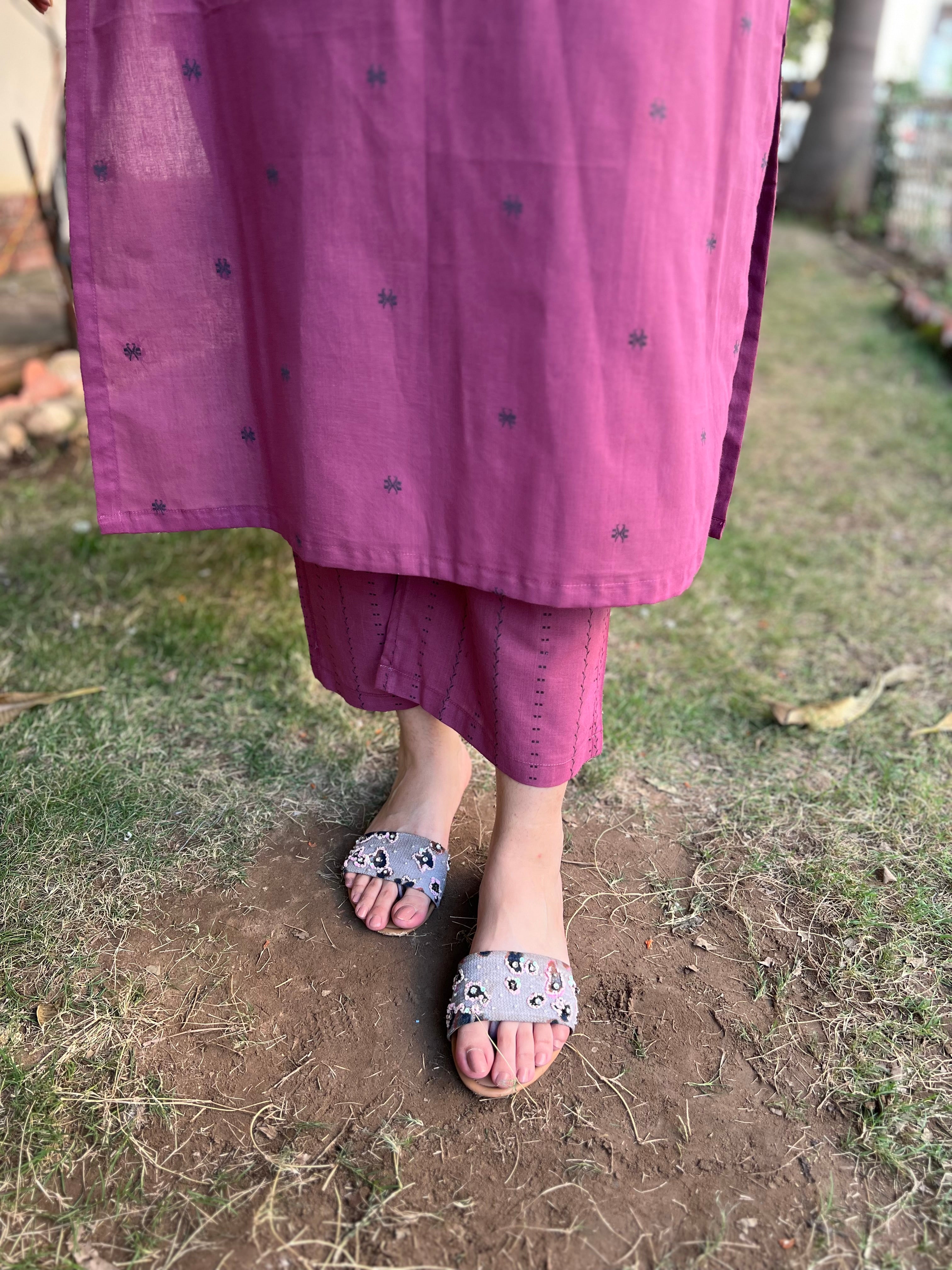 Onion pink grey south cotton palazzo - MYSANSKRITAM