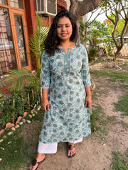 Sea Green Handblock printed kurta - MYSANSKRITAM