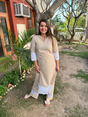 Beige Chikan Lace Kurta - MYSANSKRITAM