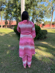 Peach HANDLOOM ikkat aline coord set