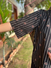 Black Small flower Cotton free flow top - MYSANSKRITAM