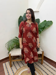 Brick red bunch print kurta