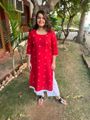 Tamatari red Kurta with handblock Kota Doria duppata - MYSANSKRITAM